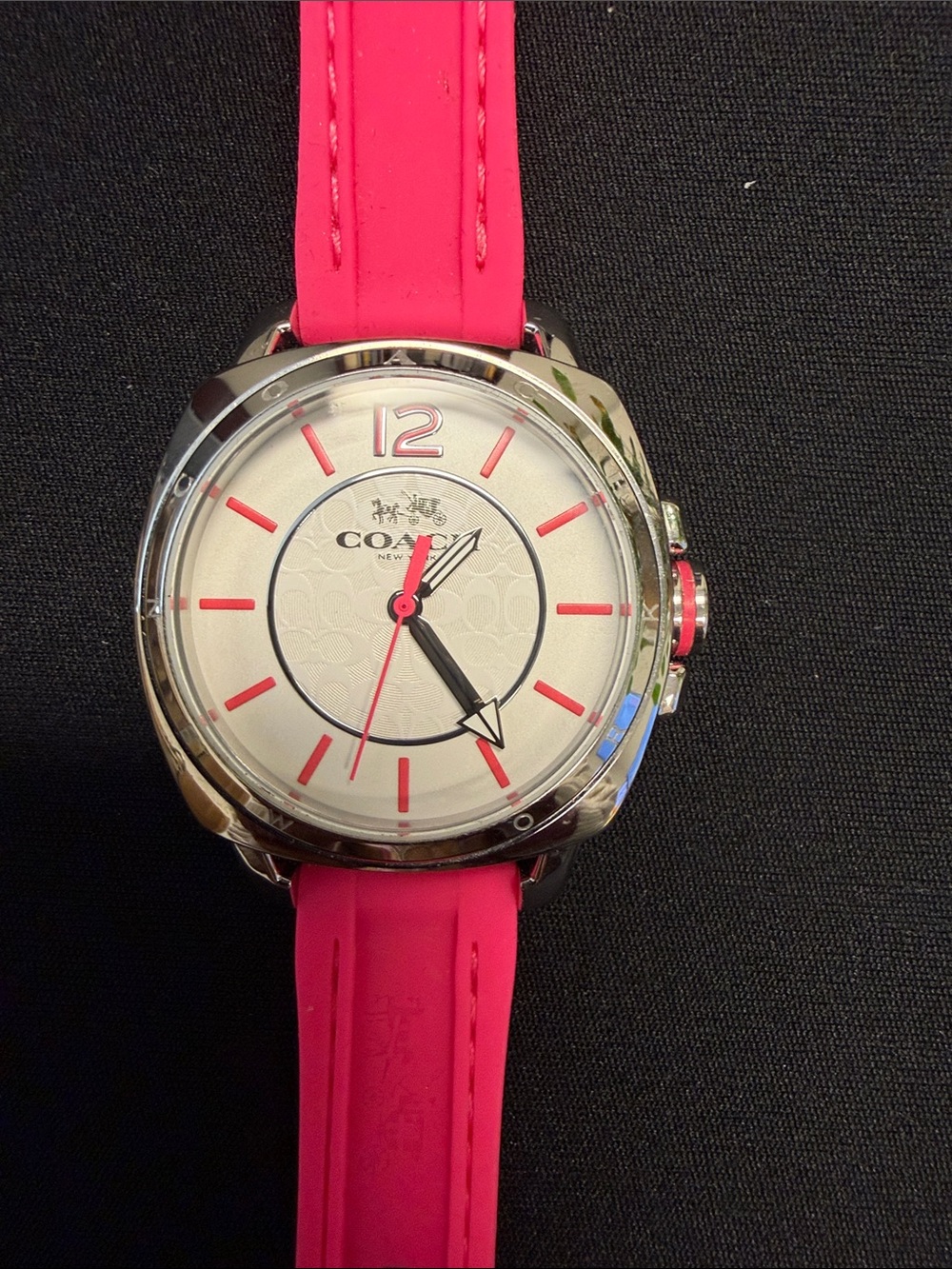 Coach Hot Pink Silicone Strap Watch with Silver-Tone Case